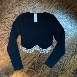 Zara Women's Crop Top Black and Silver Size S